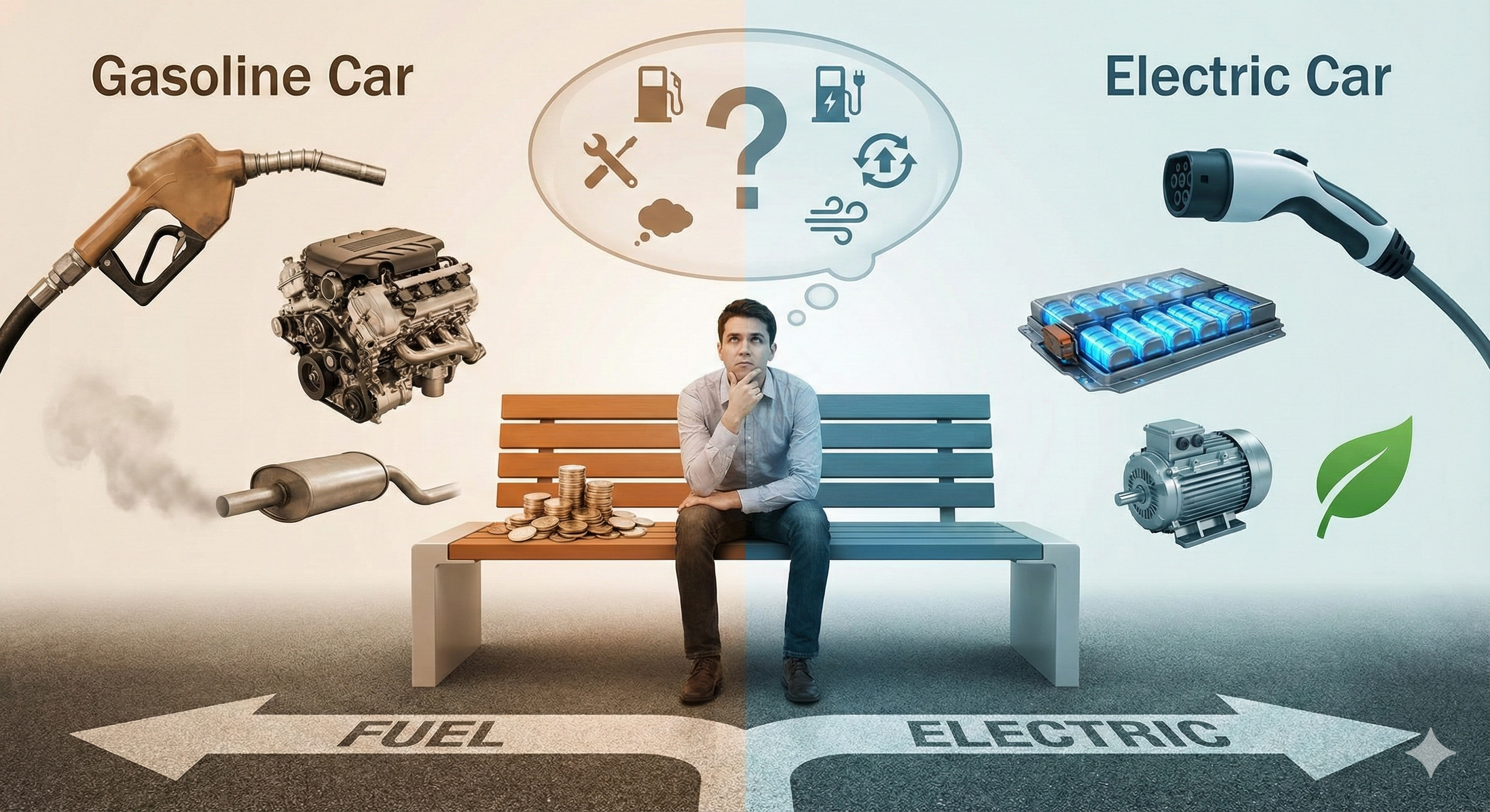 油車好還是電動車好，各種成本不可忽視。（圖／nano banana，AI生成）