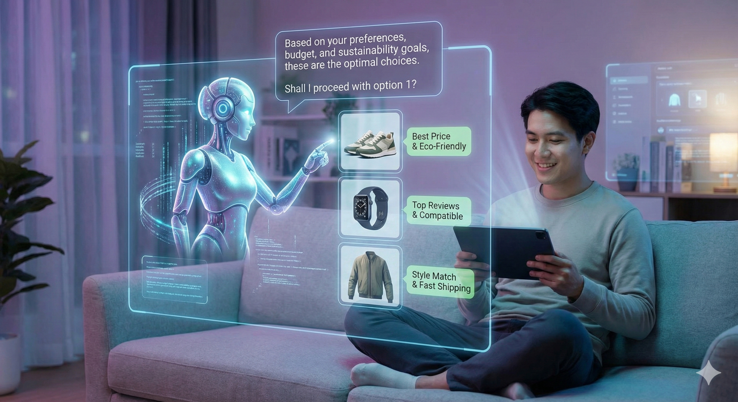 Google 在 NRF 2026 大會上拋出的震撼彈通用商務協定與全面整合的購物 Agent。(圖/nano banana)