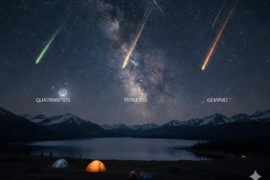 象限儀座流星雨與英仙座、雙子座並列為「年度三大流星雨」。(圖／AI示意圖，nano banana)