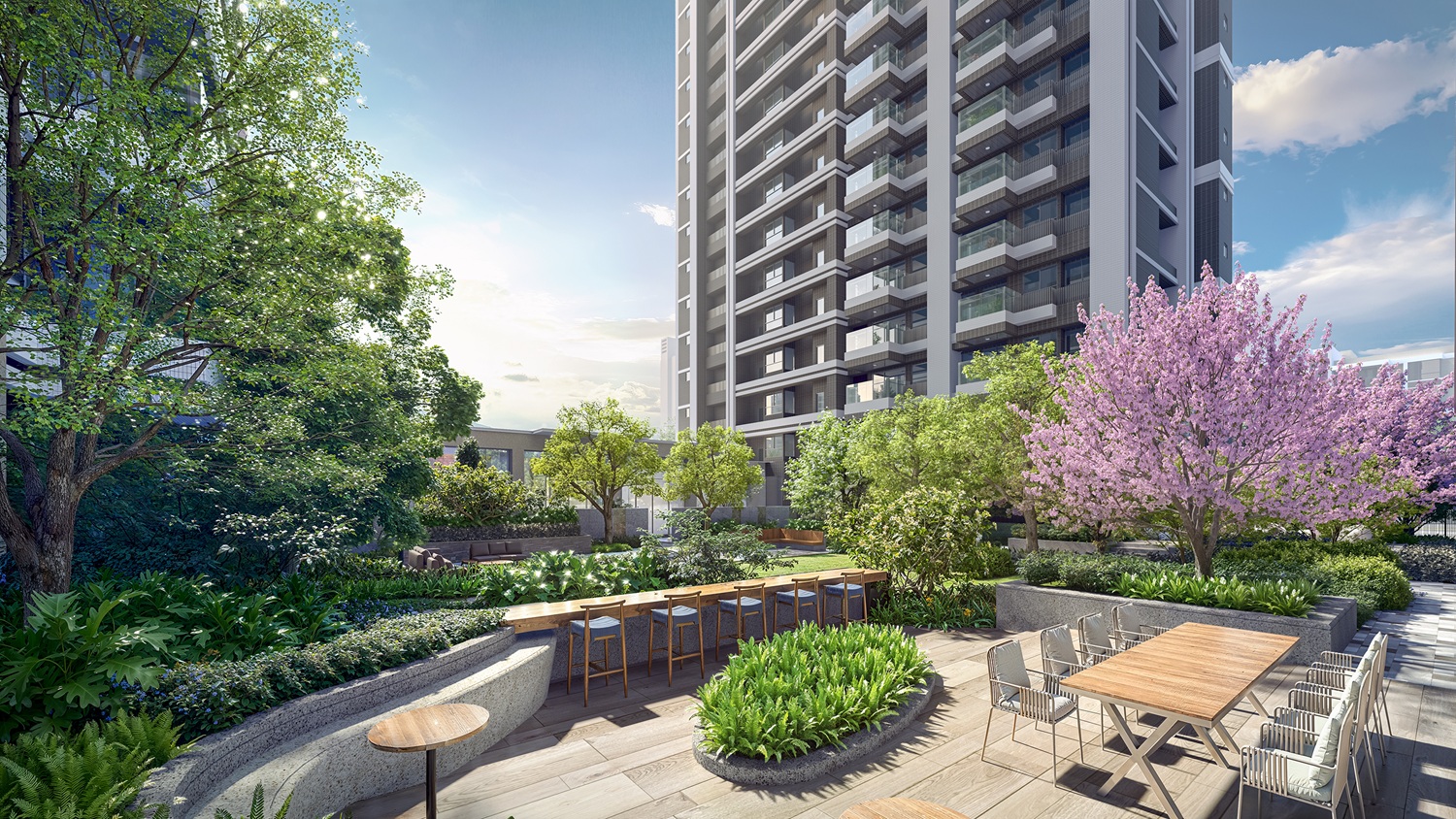 「遠雄一靚」位於藍田雙語國小周邊,全齡化設計、豐富實用的親子公設,讓社區成為育兒最安心的後盾。