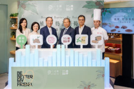 一之軒烘焙與德麥食品從專業烘焙、產品創新到永續趨勢等面向展開合作，持續探索植物系烘焙的新可能。（左起：一之軒烘焙永續長廖珮綺、副董事長郭香蘭、董事長廖明堅、德麥食品總經理吳文欽、乳品事業部副總經理呂榮轉、一之軒烘焙行政暨研發主廚張世彬）