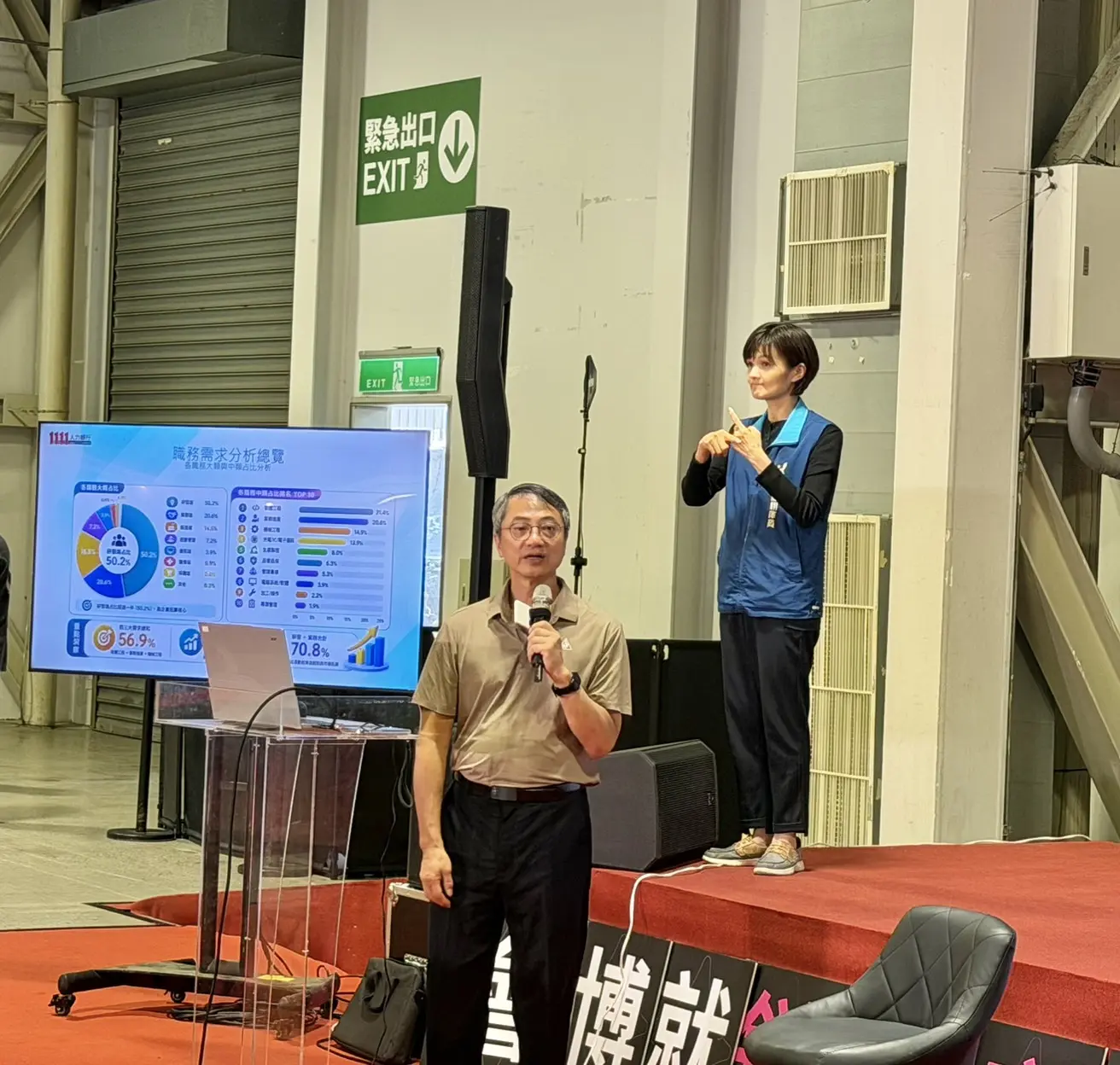 1111人力銀行策略長劉政宏，介紹AI工具和AI運用的未來趨勢。（圖／1111人力銀行提供）